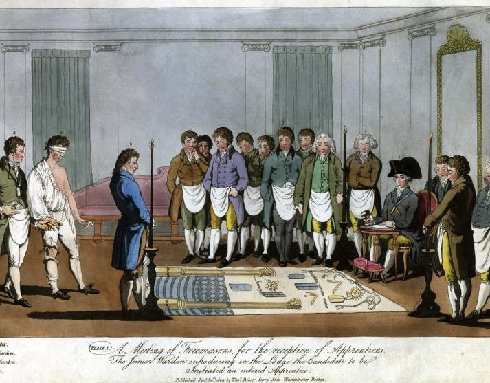 An image from 1809 showing an early Masonic Meeting